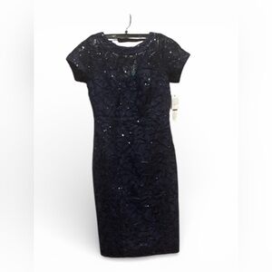Maggy London Petite 2P Navy Sequin Lace Cocktail Sheath Dress NWT